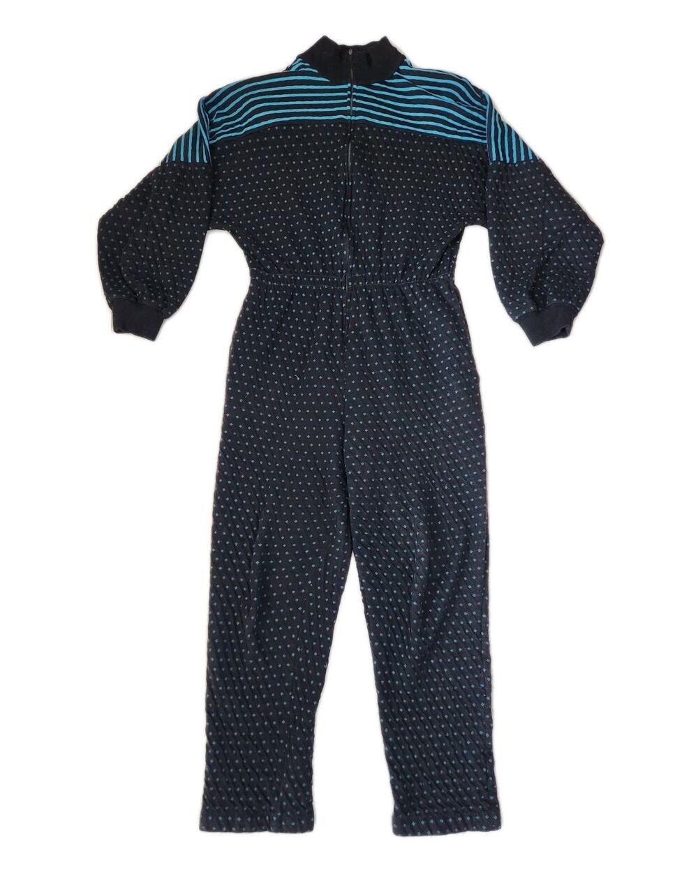 Vtg 80s Neiman Marcus David Brown Black Teal Zip Front Jumpsuit Size S USA